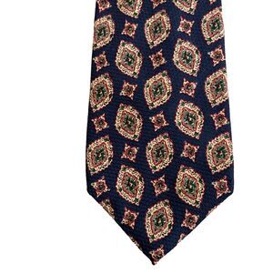 Nautica Neck Tie Men's One Size Navy Blue Geometric 100% Silk Career